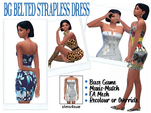 Belted Strapless Dress from Sims 4 Sue