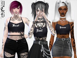 Brat Devil and Princess Crop Tops with Lace sims 4 cc