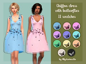 Chiffon dress with butterflies sims 4 cc