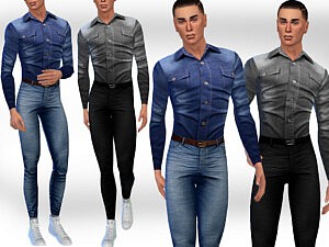Denim Shirts FullBody Outfit sims 4 cc
