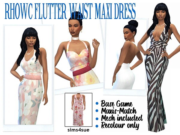 Flutter Waist Maxi Dress sims 4 cc