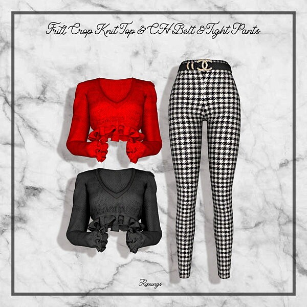 Frill Crop Knit Top, CH Belt and Tight Pants from Rimings
