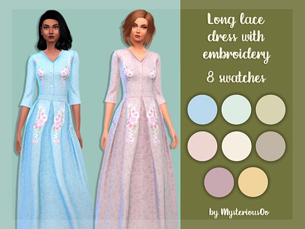 Long lace dress with embroidery sims 4 cc