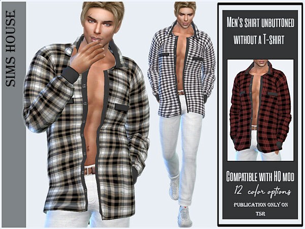 Mens shirt unbuttoned without a T shirt by Sims House from TSR