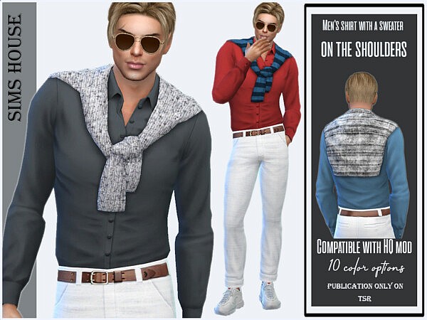 Mens shirt with a sweater on the shoulders by Sims House from TSR