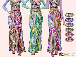 Mosaic Print Pleated Long Skirt sims 4 cc