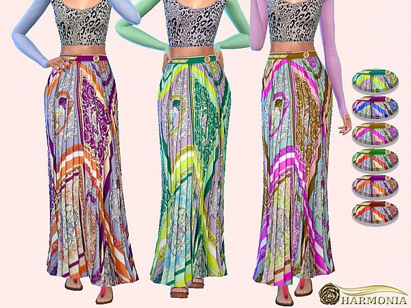 Mosaic Print Pleated Long Skirt by Harmonia from TSR