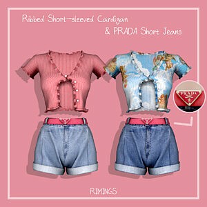 Ribbed Short Sleeved Cardigan and Short Jeans sims 4 cc
