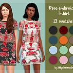 Rose embroidery T shirt sims 4 cc