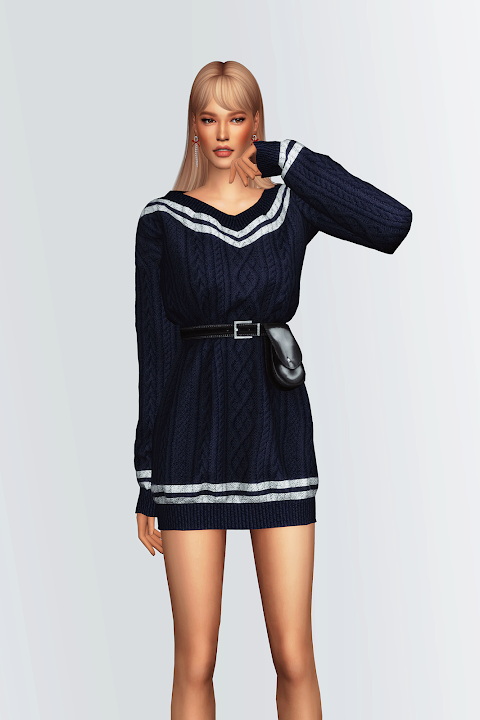 V Neck Sweater Dress with Waist Bag from Gorilla