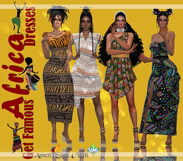 Africa Dresses Recolored from Annett`s Sims 4 Welt