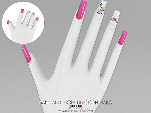 Baby and Mom Unicorn Nails from Red Head Sims