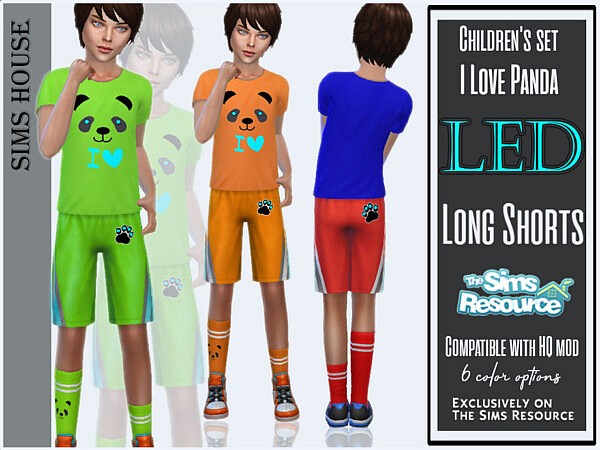 Childrens Set I Love Panda Long Shorts by Sims House from TSR