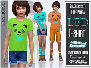 Childrens set I love panda T shirt sims 4 cc