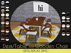 Desk Table And Wooden Chair sims 4 cc