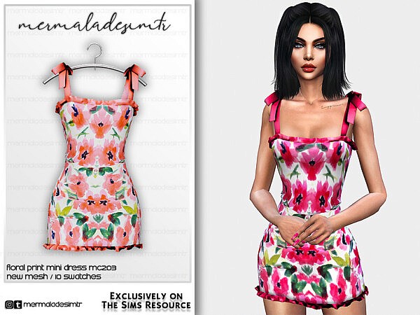 Floral Print Mini Dress MC203 by mermaladesimtr from TSR • Sims 4 Downloads