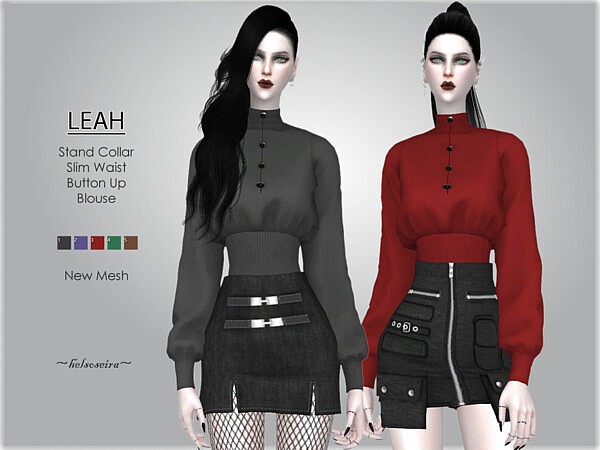 Leah Stand Collar Blouse by Helsoseira from TSR