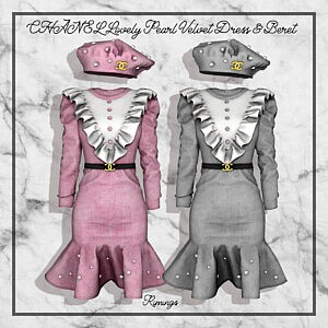 Lovely Pearl Velvet Dress and Beret sims 4 cc