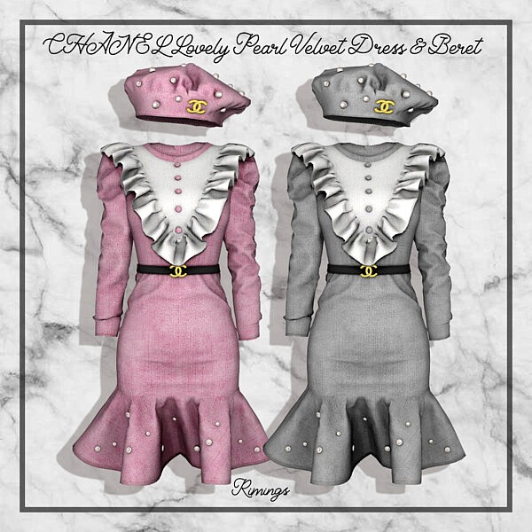 Lovely Pearl Velvet Dress and Beret from Rimings