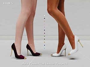 Metal Pointed Toe Leather Pumps 01 sims 4 cc