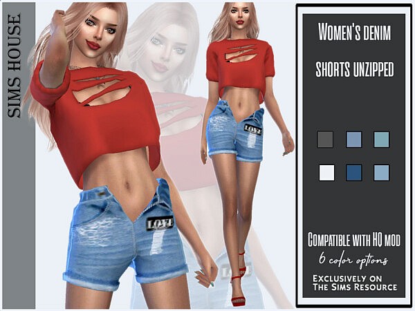 Women's denim shorts unzipped by Sims House from TSR • Sims 4 Downloads