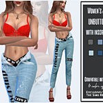 Womens jeans unzipped with inscriptions sims 4 cc