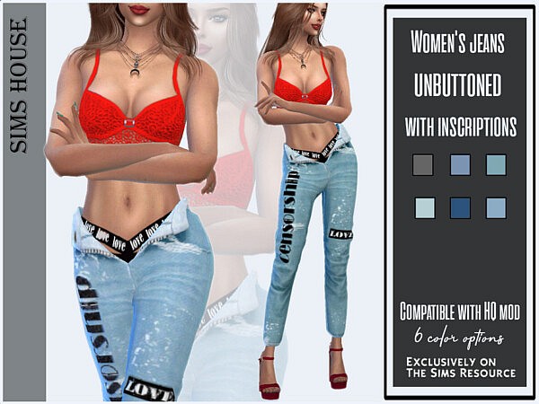 Womens jeans unzipped with inscriptions by Sims House from TSR