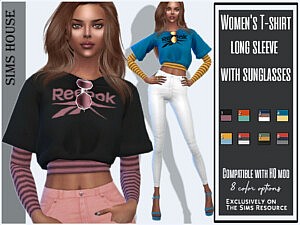 Womens long sleeve t shirt with sunglasses sims 4 cc