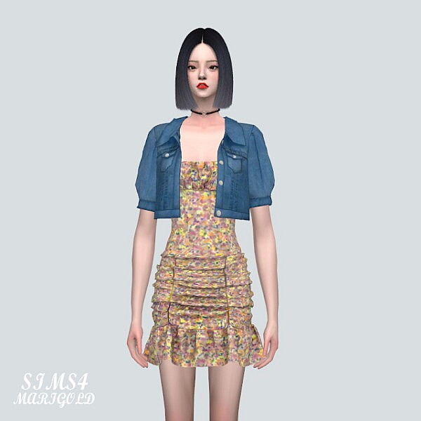 S Denim Jacket With Shirring Dress from SIMS4 Marigold