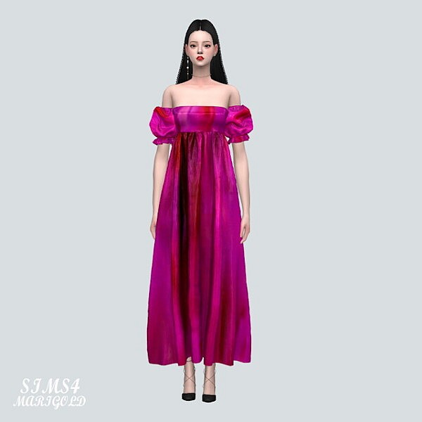 Puff Sleeves OS Long Dress from SIMS4 Marigold