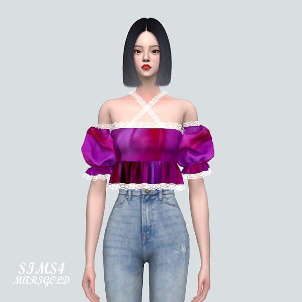 Puff Sleeves OS Blouse 2 Lace V from SIMS4 Marigold