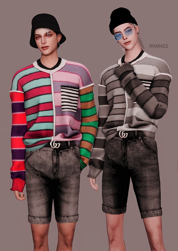Stripe Knitwaer, Belt and Short Jeans from Rimings