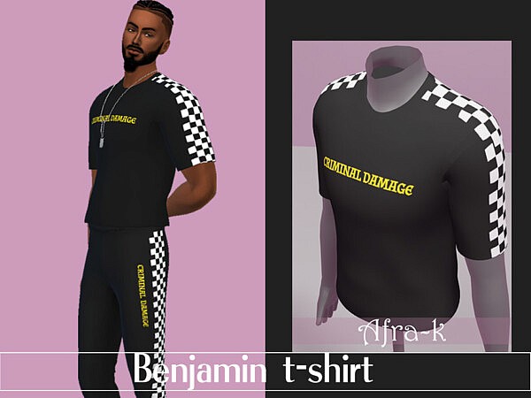 Benjamin t shirt with checkerboard stripe by akaysims from TSR