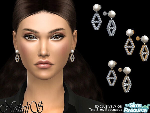 Diamond hexagon pearl earrings by NataliS from TSR