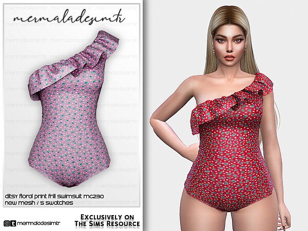 Ditsy Floral Print Frill Swimsuit MC230 by mermaladesimtr from TSR