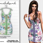 Lace up Floral Print Dress MC204 sims 4 cc