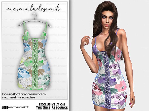 Lace up Floral Print Dress MC204 by mermaladesimtr from TSR