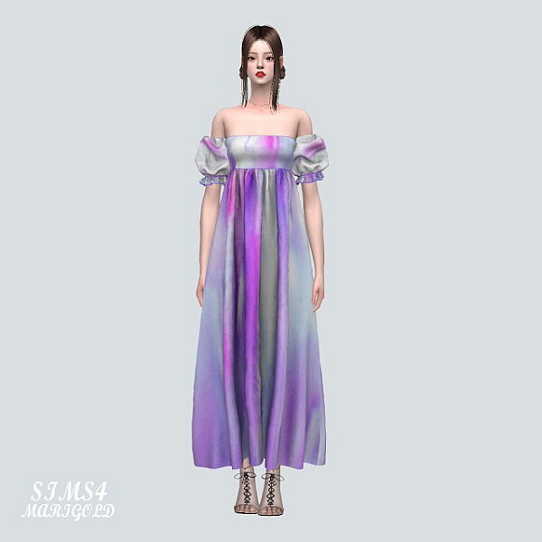 Puff Sleeves OS Long Dress from SIMS4 Marigold