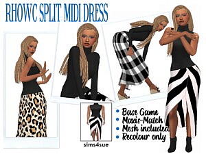 RHOWCS Split Midi Dress sims 4 cc