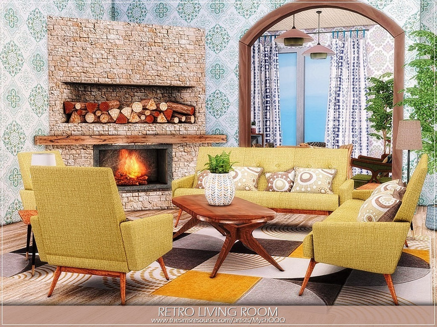 Retro Living Room by MychQQQ from TSR • Sims 4 Downloads