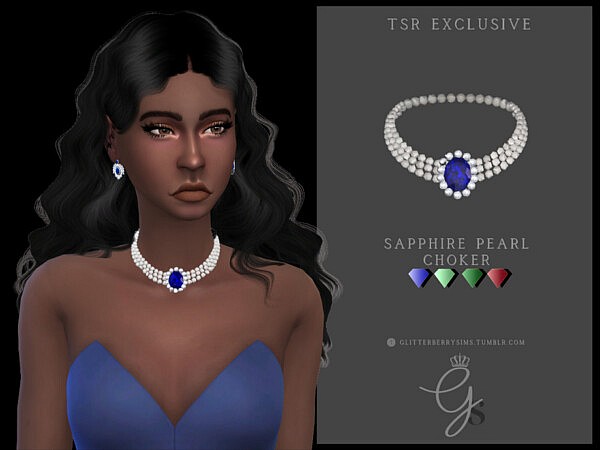 Sapphire Pearl Choker sims 4 cc