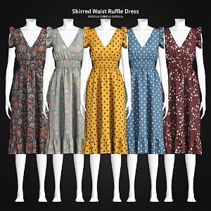 Shirred Waist Ruffle Dress sims 4 cc
