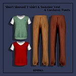 Short Sleeved T shirt Sweater Vest and Corduroy Pants sims 4 cc