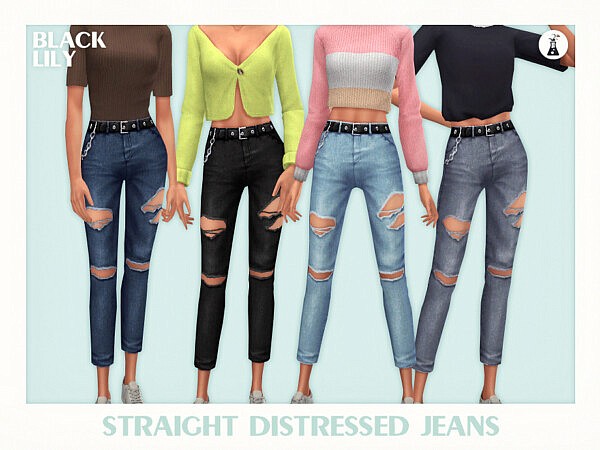 Straight Distressed Jeans by Black Lily from TSR