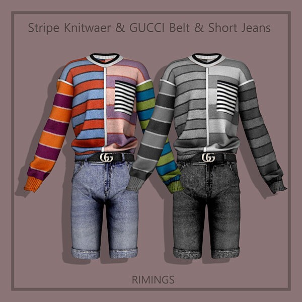 Stripe Knitwaer, Belt and Short Jeans from Rimings
