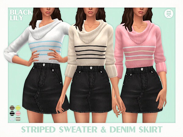 Striped Sweater and Denim Skirt by Black Lily from TSR