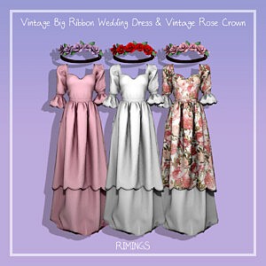 Vintage Big Ribbon Wedding Dress and Vintage Rose Crown sims 4 cc