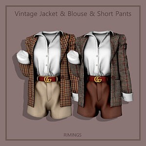 Vintage Jacket Blouse and Short Pants sims 4 cc