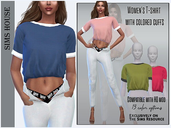 Womens T shirt with colored cuffs by Sims House from TSR