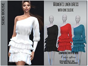 Womens linen dress with one sleeve sims 4 cc